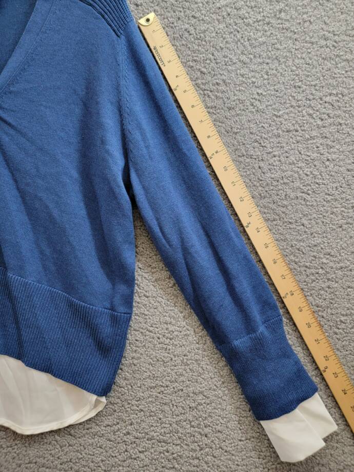 Karen Kane Layered Sweater Cardigan Women's M Dark Blue/White Cashmere Blend L/S