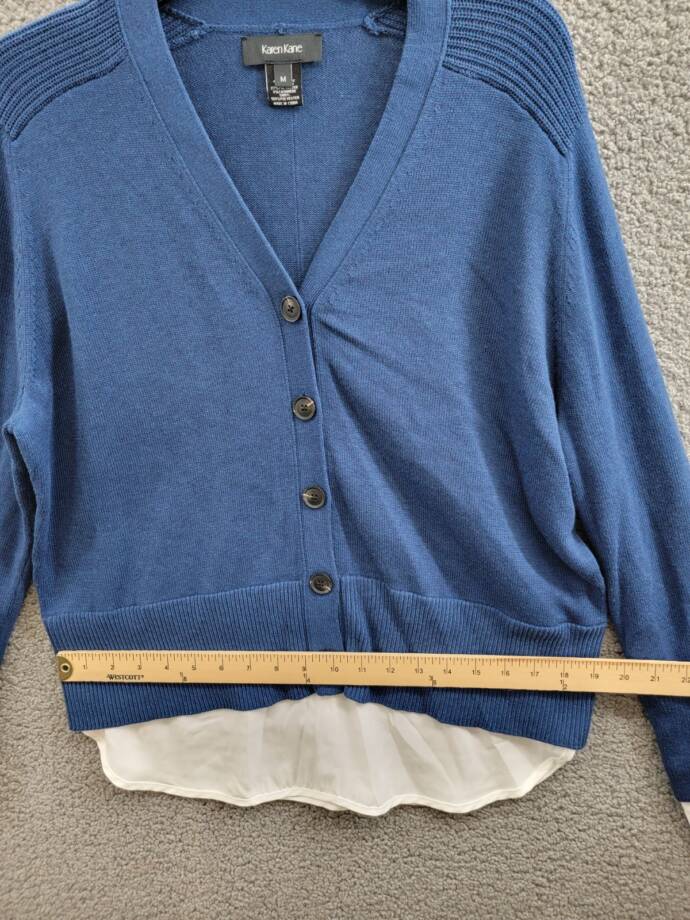 Karen Kane Layered Sweater Cardigan Women's M Dark Blue/White Cashmere Blend L/S