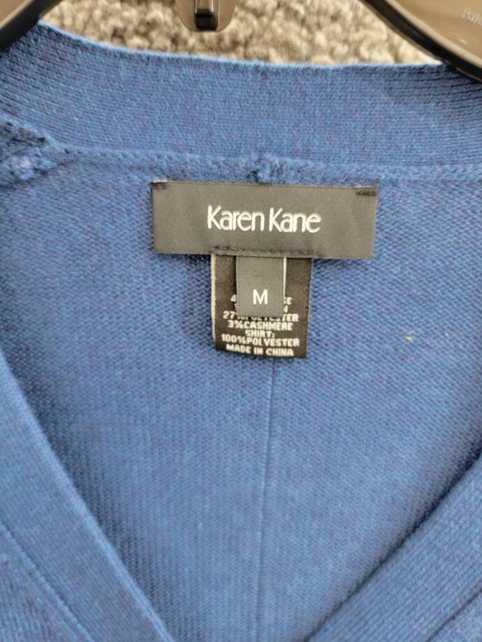 Karen Kane Layered Sweater Cardigan Women's M Dark Blue/White Cashmere Blend L/S