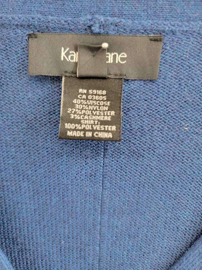 Karen Kane Layered Sweater Cardigan Women's M Dark Blue/White Cashmere Blend L/S