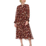 Calvin Klein Printed Round-Neck Midi Dress Women's 2 Syrah Multi Tie at Waist