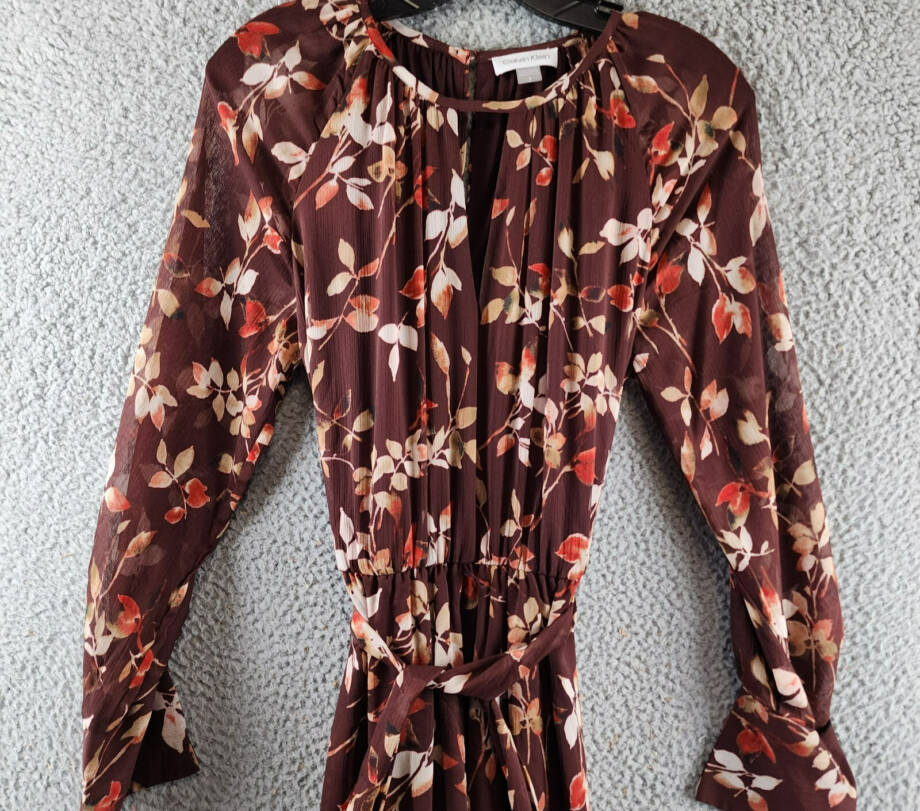 Calvin Klein Printed Round-Neck Midi Dress Women's 2 Syrah Multi Tie at Waist
