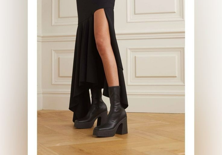 Stella McCartney Skyla Stretch Chunky Ankle Boots Women's Black Side Zip Closure