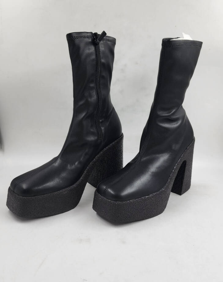 Stella McCartney Skyla Stretch Chunky Ankle Boots Women's Black Side Zip Closure