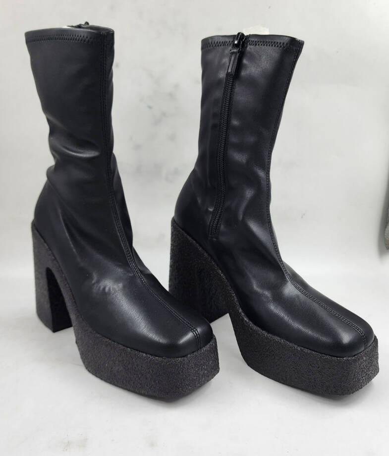 Stella McCartney Skyla Stretch Chunky Ankle Boots Women's Black Side Zip Closure