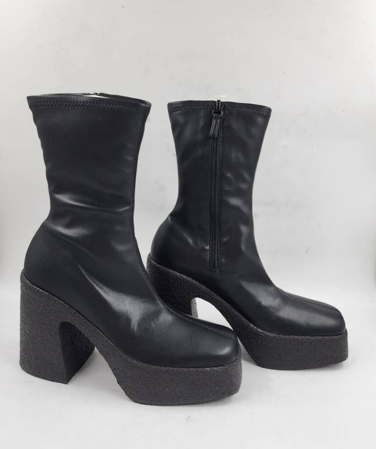 Stella McCartney Skyla Stretch Chunky Ankle Boots Women's Black Side Zip Closure