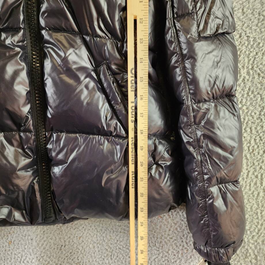 AQUA Gloss Allie Faux Fur Trim Down Puffer Jacket Women's M Black Zip Closure