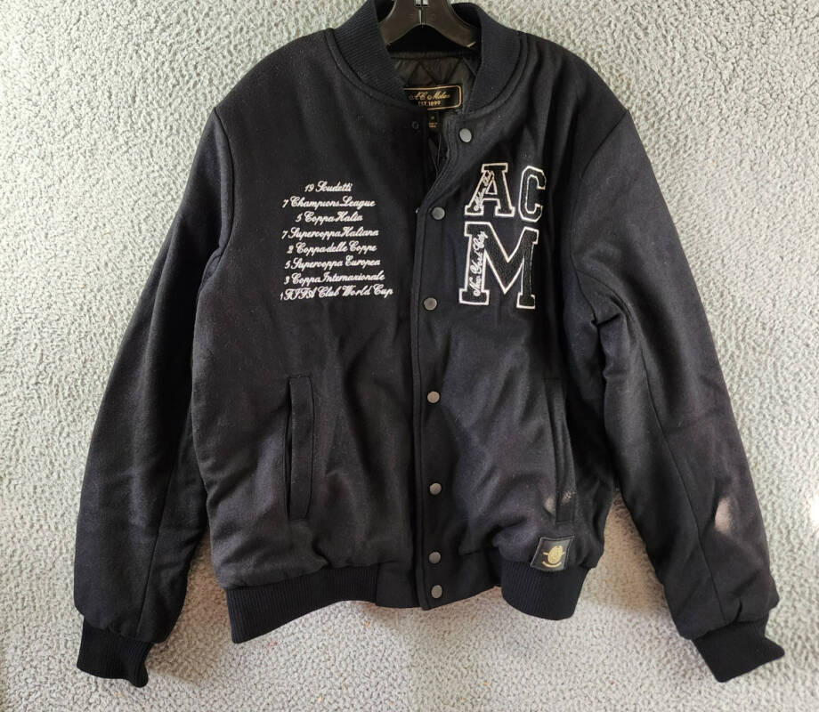 A.C MILAN Wool Blend Embroidered 1899 Coach Jacket Men's M Black Snap Front L/S