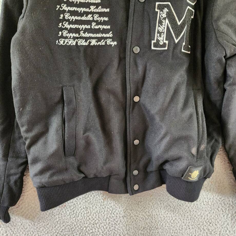 A.C MILAN Wool Blend Embroidered 1899 Coach Jacket Men's M Black Snap Front L/S
