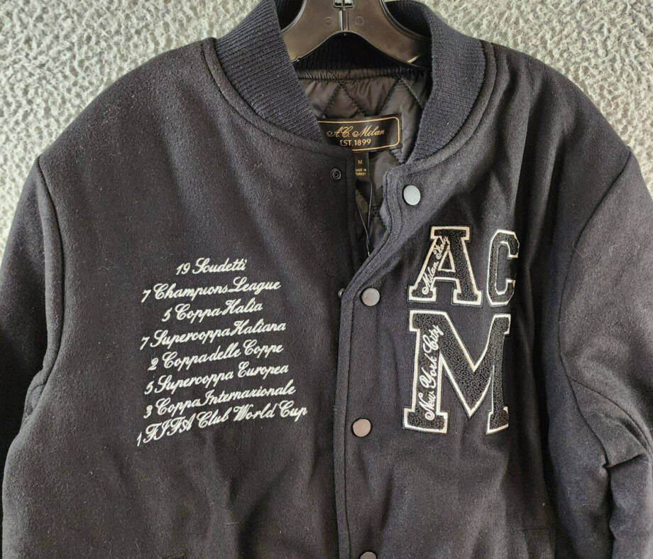 A.C MILAN Wool Blend Embroidered 1899 Coach Jacket Men's M Black Snap Front L/S