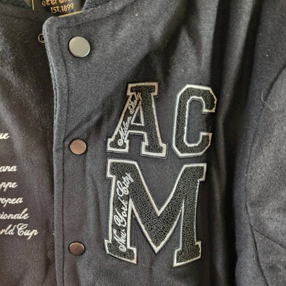 A.C MILAN Wool Blend Embroidered 1899 Coach Jacket Men's M Black Snap Front L/S