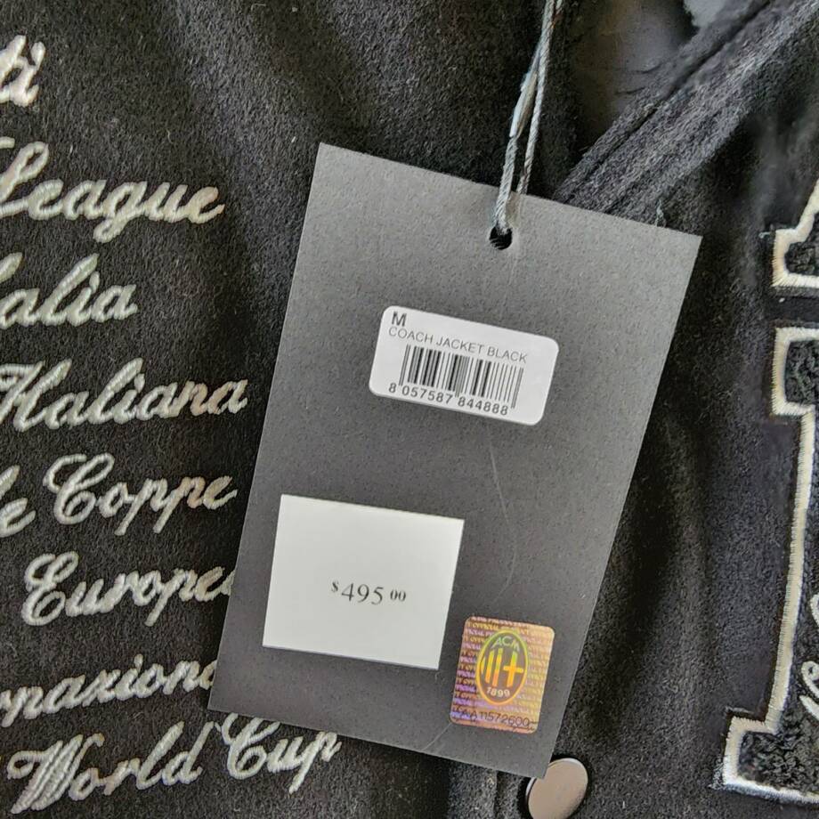 A.C MILAN Wool Blend Embroidered 1899 Coach Jacket Men's M Black Snap Front L/S
