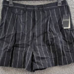 Lauren Ralph Lauren Linen Mini Casual Shorts Women's 12 Black Striped Button Zip