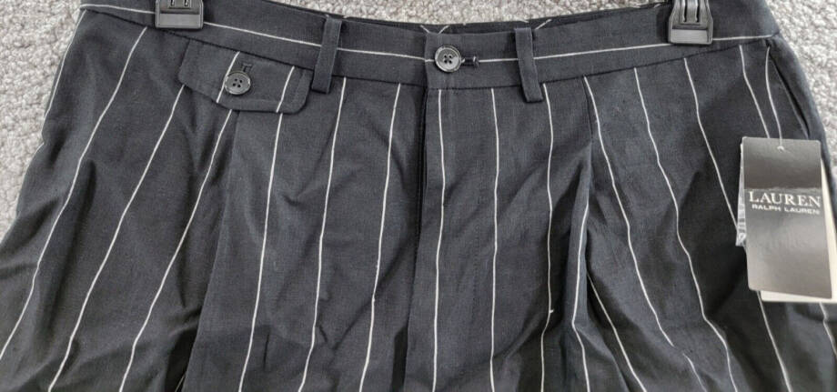Lauren Ralph Lauren Linen Mini Casual Shorts Women's 12 Black Striped Button Zip