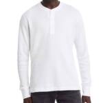 rag & bone Waffle Knit Henley Top Men's XL White Solid Long Sleeve Pullover