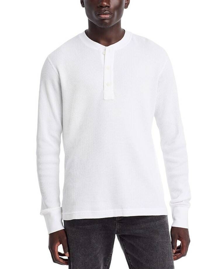 rag & bone Waffle Knit Henley Top Men's XL White Solid Long Sleeve Pullover