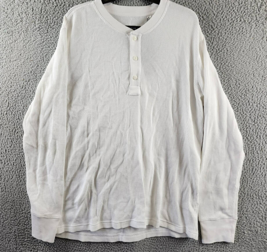 rag & bone Waffle Knit Henley Top Men's XL White Solid Long Sleeve Pullover