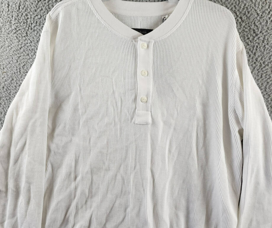 rag & bone Waffle Knit Henley Top Men's XL White Solid Long Sleeve Pullover