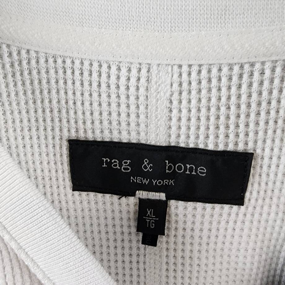 rag & bone Waffle Knit Henley Top Men's XL White Solid Long Sleeve Pullover
