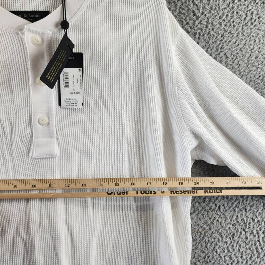 rag & bone Waffle Knit Henley Top Men's XL White Solid Long Sleeve Pullover