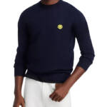Joshua Sanders Pixel Wool Crewneck Sweater Men's L Navy Ribbed Pullover L/S