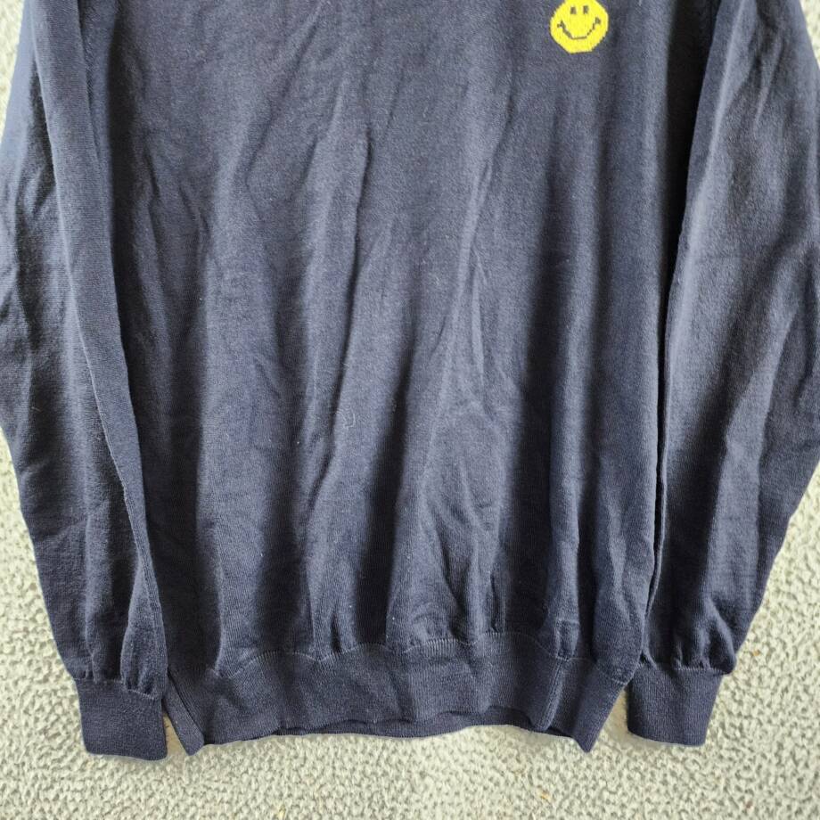 Joshua Sanders Pixel Wool Crewneck Sweater Men's L Navy Ribbed Pullover L/S