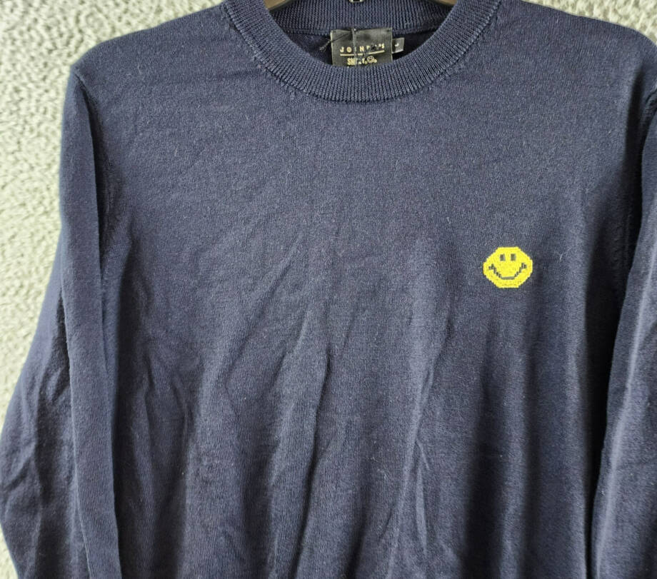 Joshua Sanders Pixel Wool Crewneck Sweater Men's L Navy Ribbed Pullover L/S
