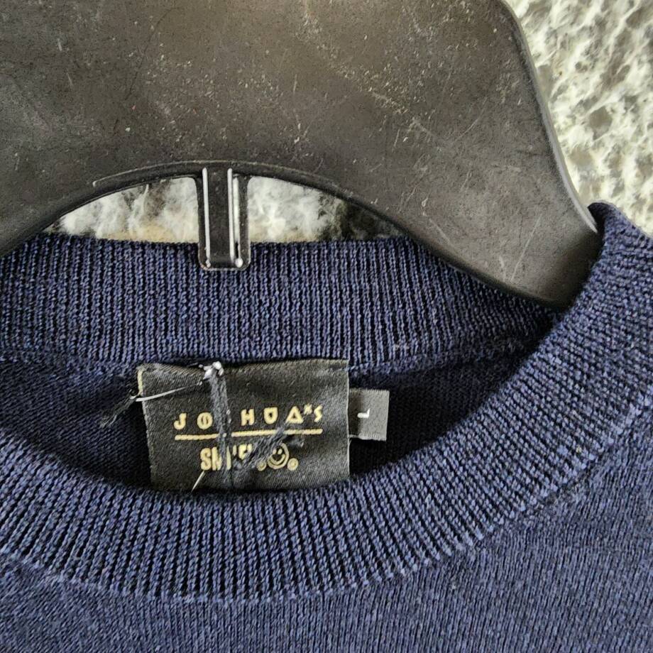 Joshua Sanders Pixel Wool Crewneck Sweater Men's L Navy Ribbed Pullover L/S