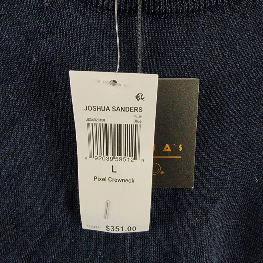 Joshua Sanders Pixel Wool Crewneck Sweater Men's L Navy Ribbed Pullover L/S