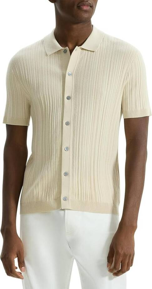 Theory Cairn Tactile Finish Regular Fit Button Up Shirt Men's XXL Sand Solid S/S