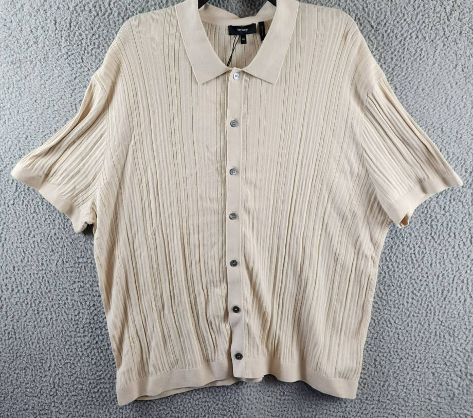 Theory Cairn Tactile Finish Regular Fit Button Up Shirt Men's XXL Sand Solid S/S
