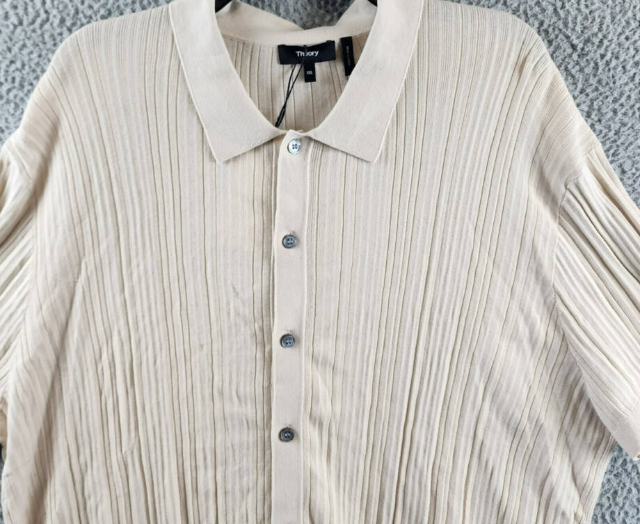 Theory Cairn Tactile Finish Regular Fit Button Up Shirt Men's XXL Sand Solid S/S
