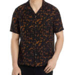Theory Irving Tortoise Short Sleeve Button Up Shirt Men's M Dark Brown Multi