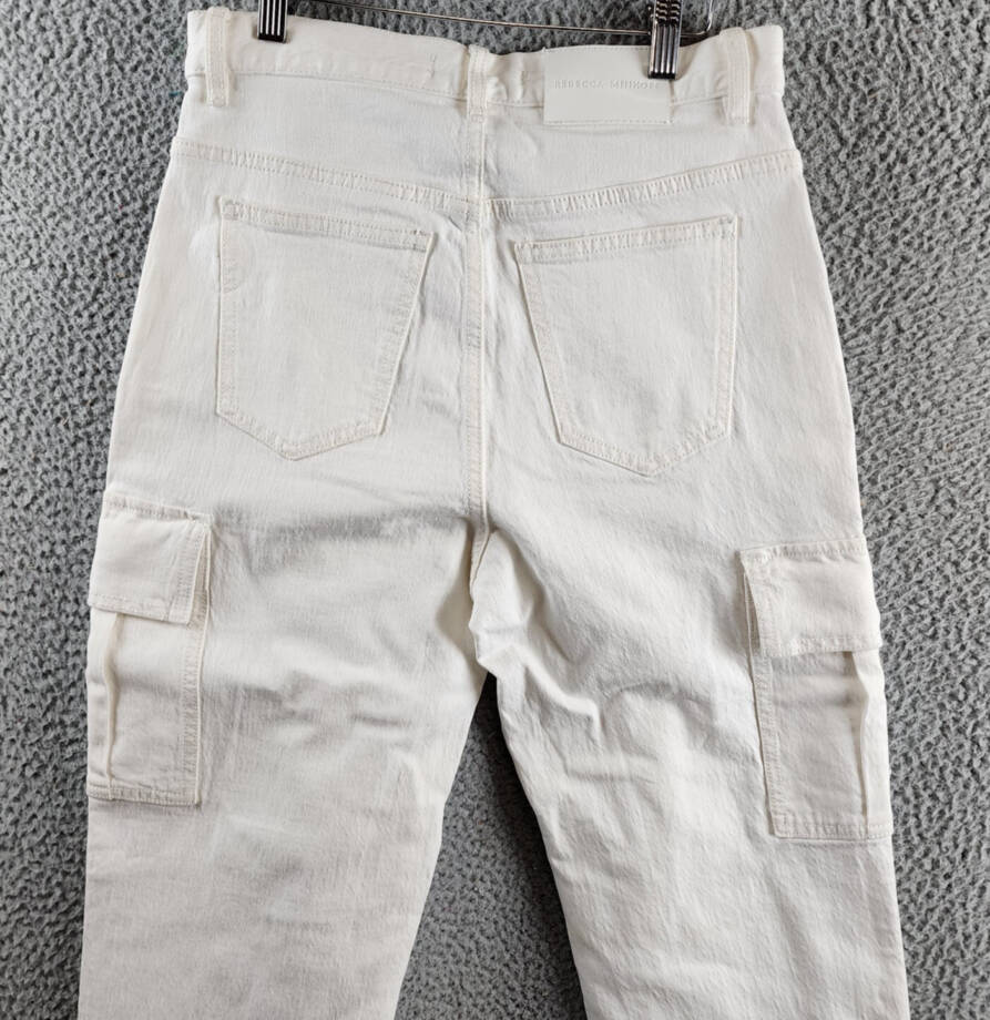 REBECCA MINKOFF Relaxed Cargo Pants Women's 24 Alabaster Zip & Button Closure