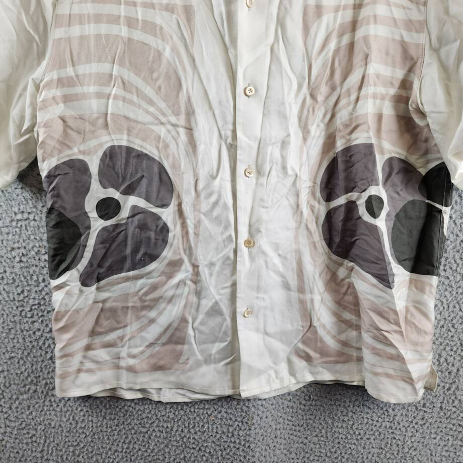 VAYDER Montague Regular Fit Silk Blend Cuban Shirt Men's L Silver Taupe Printed