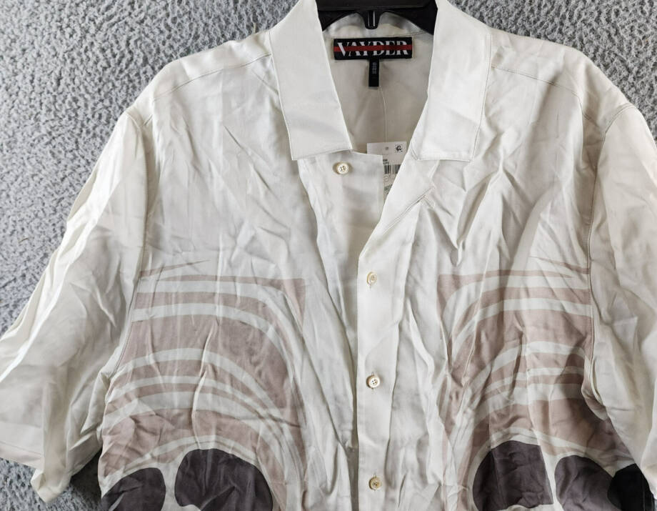 VAYDER Montague Regular Fit Silk Blend Cuban Shirt Men's L Silver Taupe Printed