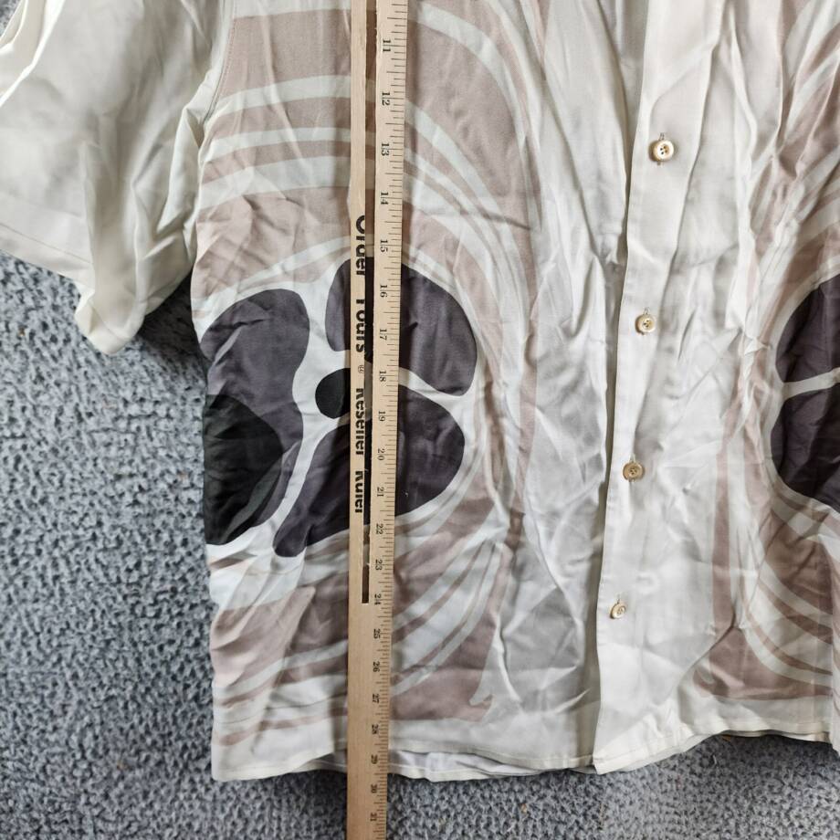 VAYDER Montague Regular Fit Silk Blend Cuban Shirt Men's L Silver Taupe Printed
