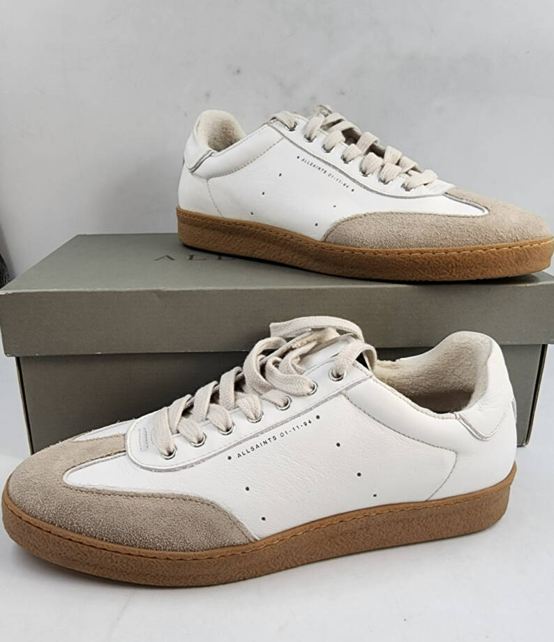 ALLSAINTS Leo Low Top Sneakers Men's 8US White/Sand Round Toe Lace Up Closure