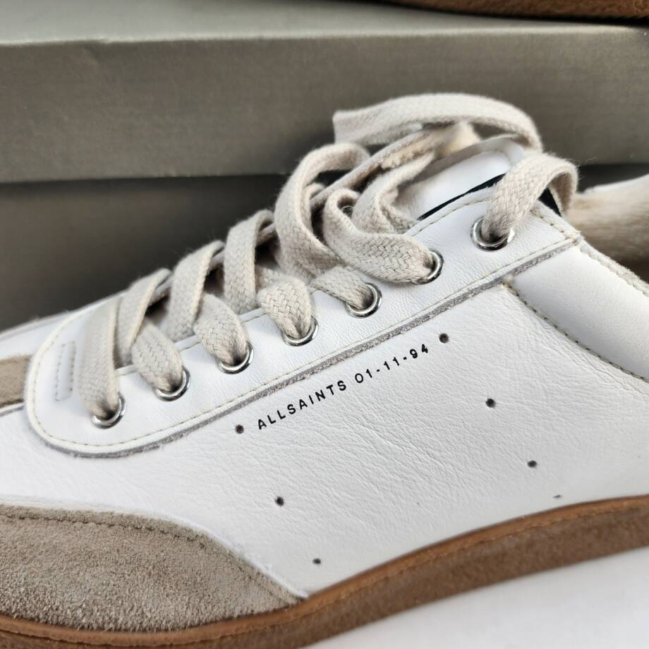 ALLSAINTS Leo Low Top Sneakers Men's 8US White/Sand Round Toe Lace Up Closure
