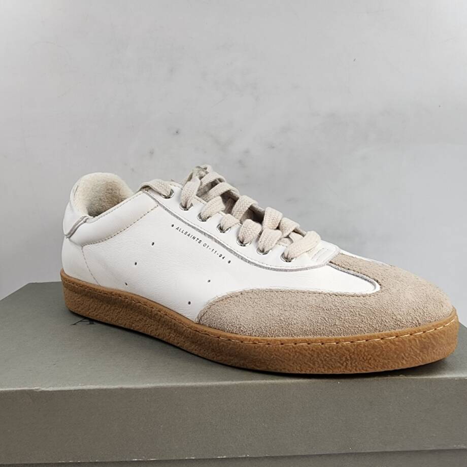 ALLSAINTS Leo Low Top Sneakers Men's 8US White/Sand Round Toe Lace Up Closure