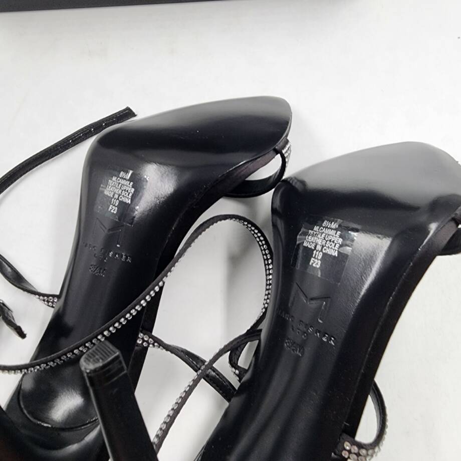 Marc Fisher LTD. Cammile Embellished Ankle Strap High Heels Women's 8.5M Black