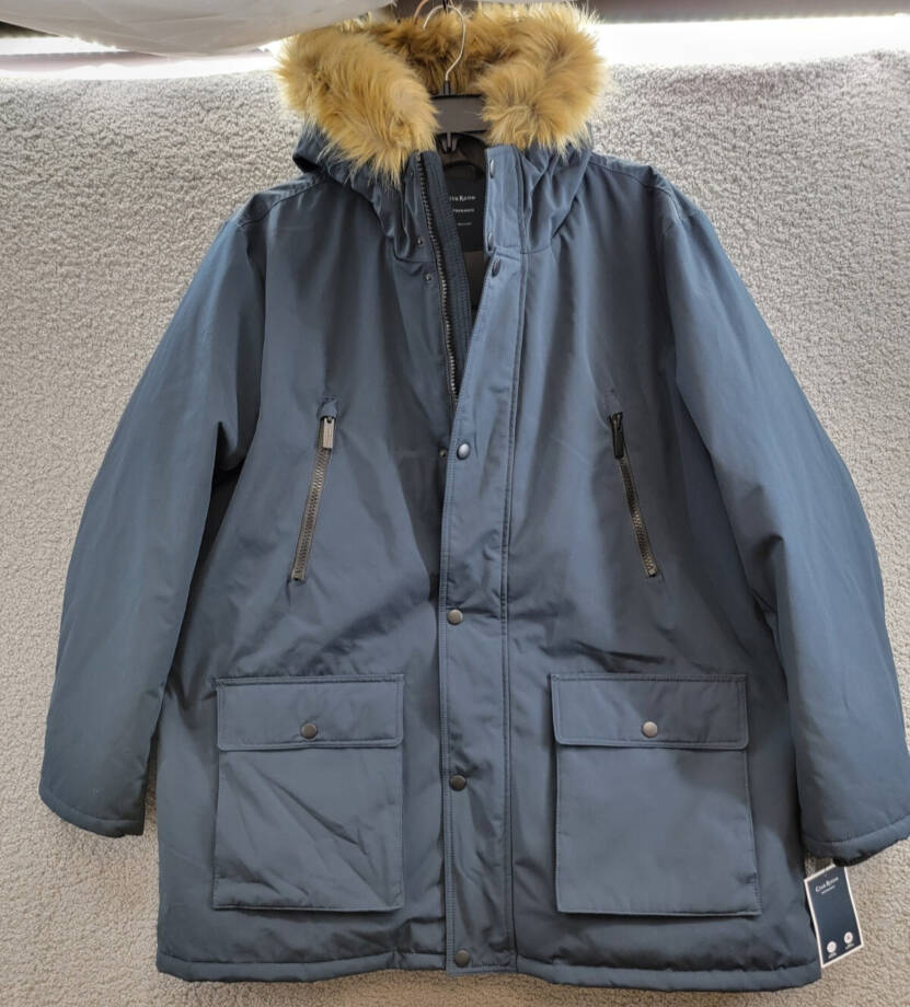 Club Room Parka with A Faux Fur-Hood Jacket Men's XXL Navy Zip/Snap Closure