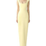 SAU LEE Brooke Gown Women's 12 Butter Yellow Solid Square Neck Back Zip Closure