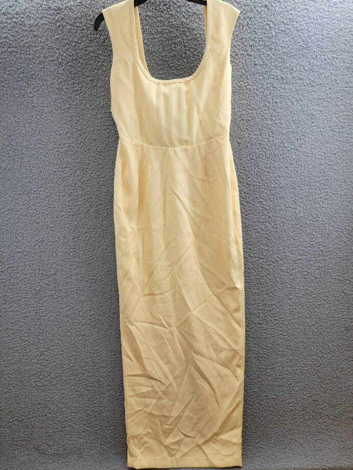 SAU LEE Brooke Gown Women's 12 Butter Yellow Solid Square Neck Back Zip Closure