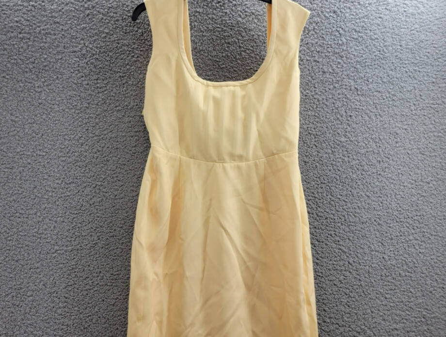 SAU LEE Brooke Gown Women's 12 Butter Yellow Solid Square Neck Back Zip Closure