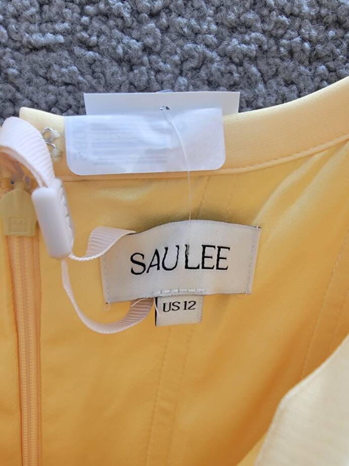 SAU LEE Brooke Gown Women's 12 Butter Yellow Solid Square Neck Back Zip Closure