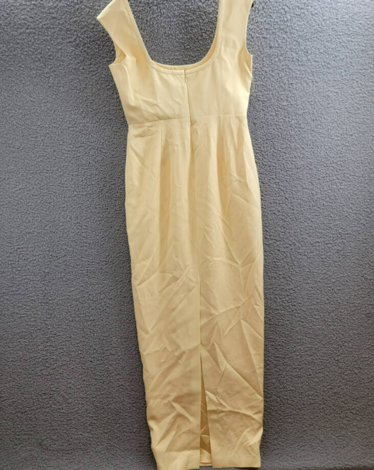 SAU LEE Brooke Gown Women's 12 Butter Yellow Solid Square Neck Back Zip Closure