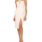 Liv Foster Embellished Twill Halter Midi Dress Women's 6 Ivory Back Zip Closure
