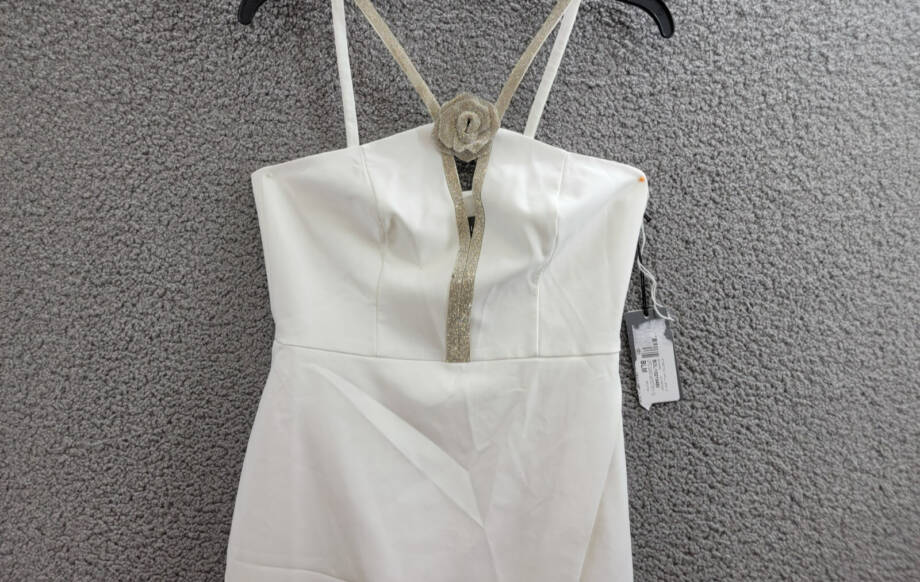 Liv Foster Embellished Twill Halter Midi Dress Women's 6 Ivory Back Zip Closure