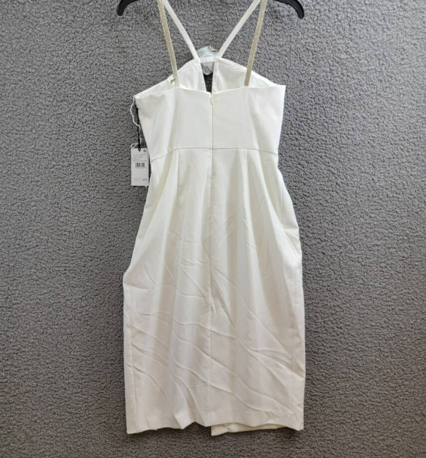 Liv Foster Embellished Twill Halter Midi Dress Women's 6 Ivory Back Zip Closure